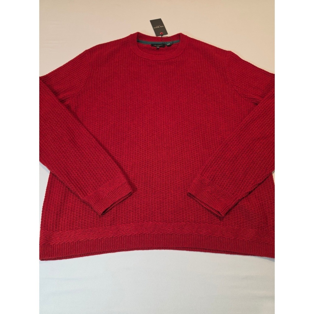 Ted Baker London Mens Leocadi Red Herringbone Stitch Wool Blend Sweater Size 5